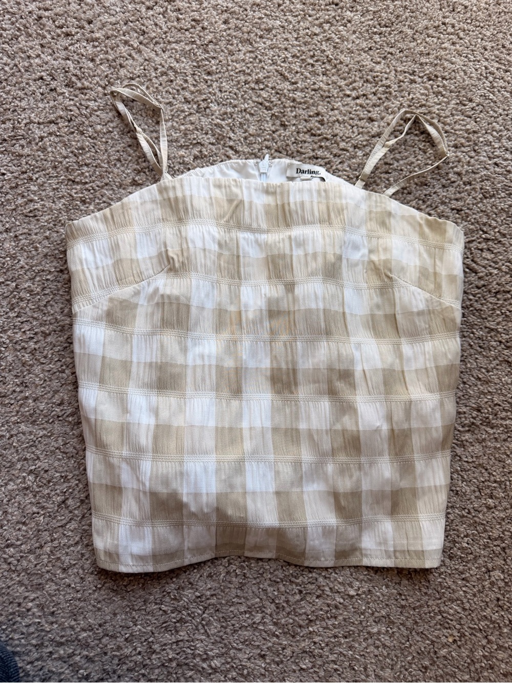 Darling Beige and White Gingham Spaghetti Strap Cami